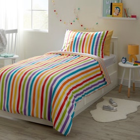 Rainbow Stripe Reversible Duvet Cover and Pillowcase Set
