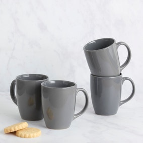 Stoneware Gloss Pack of 4 Charcoal Mugs