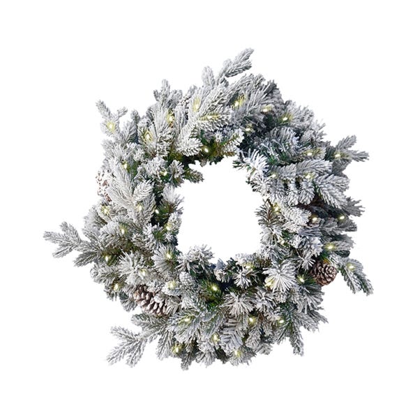 24" LED Snow Dorchester Wreath  Green