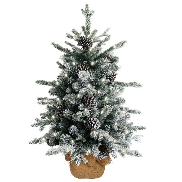 3ft Feel Real® Snowy Dorchester Pine Christmas Tree in Burlap Base White