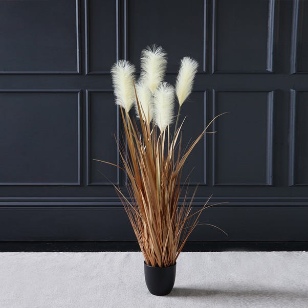 Artificial Cream Pampas Grass in Black Plant Pot image 1 of 1