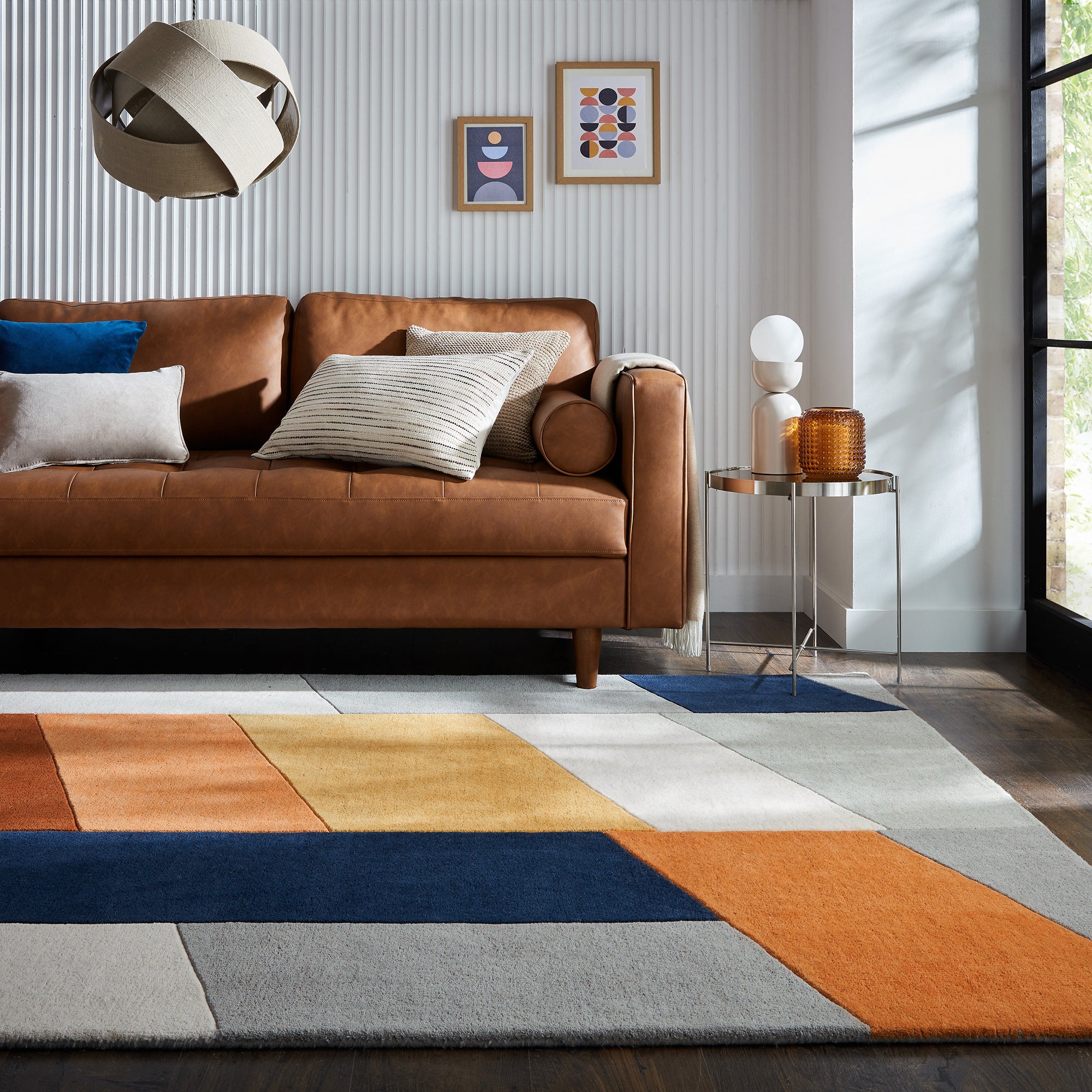 Laken Geometric Wool Rug Yellowbluewhite