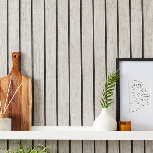 Wooden Slat Grey Wallpaper | Dunelm