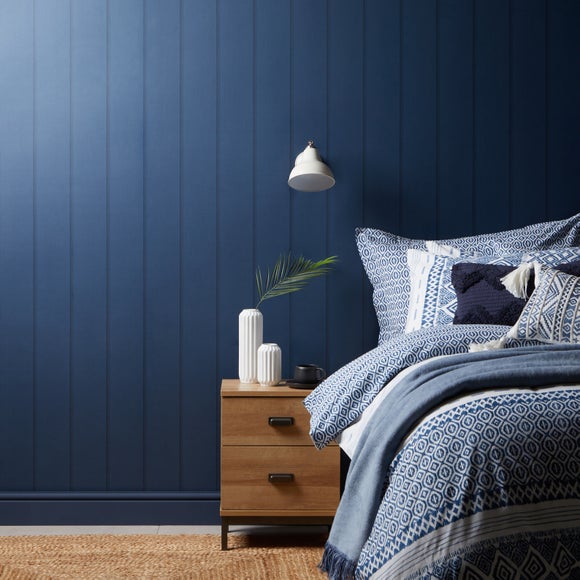 Matt Navy Blue Star Printed PVC Wallpaper For Bedroom