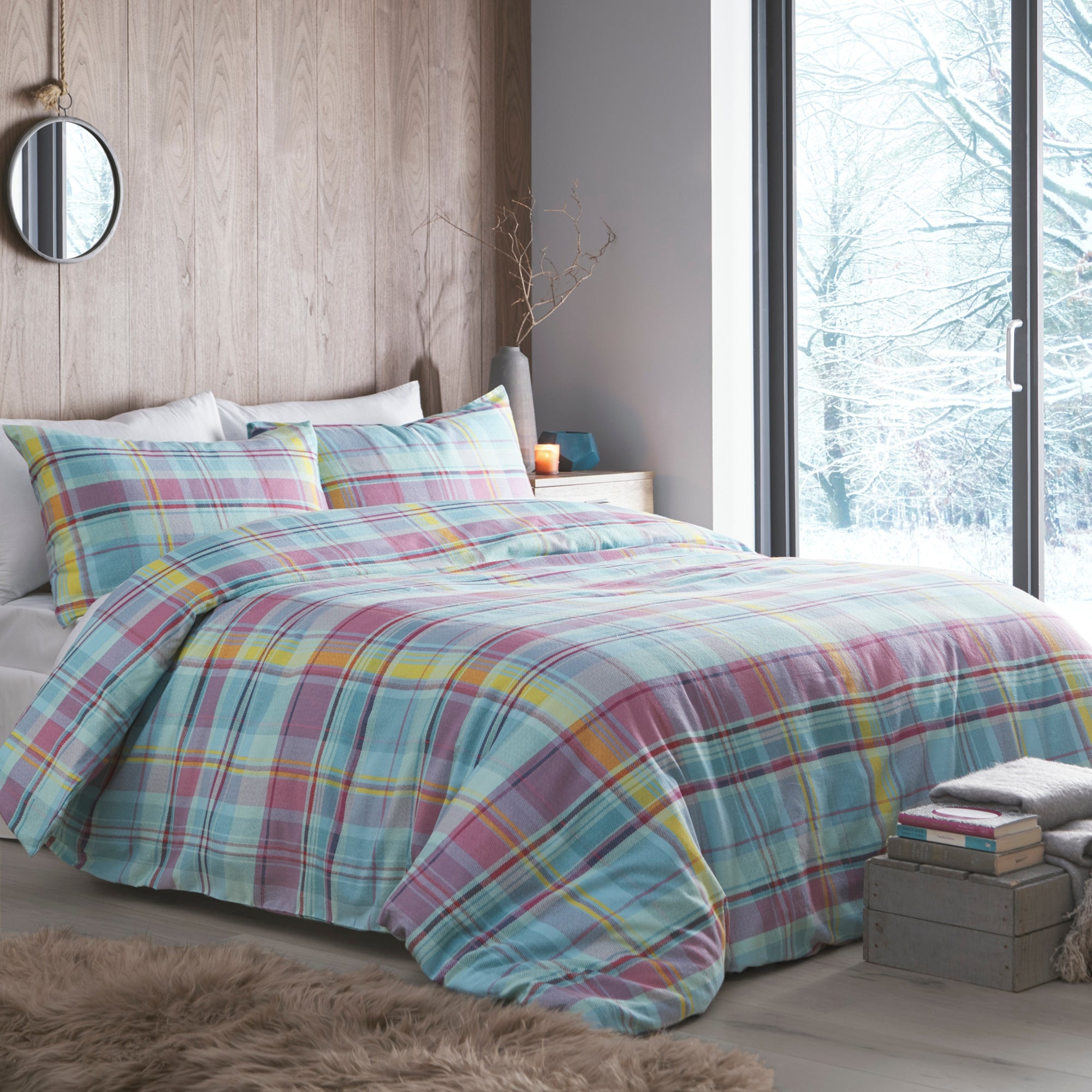 Applecross Check 100 Brushed Cotton Duvet Cover Set Blue