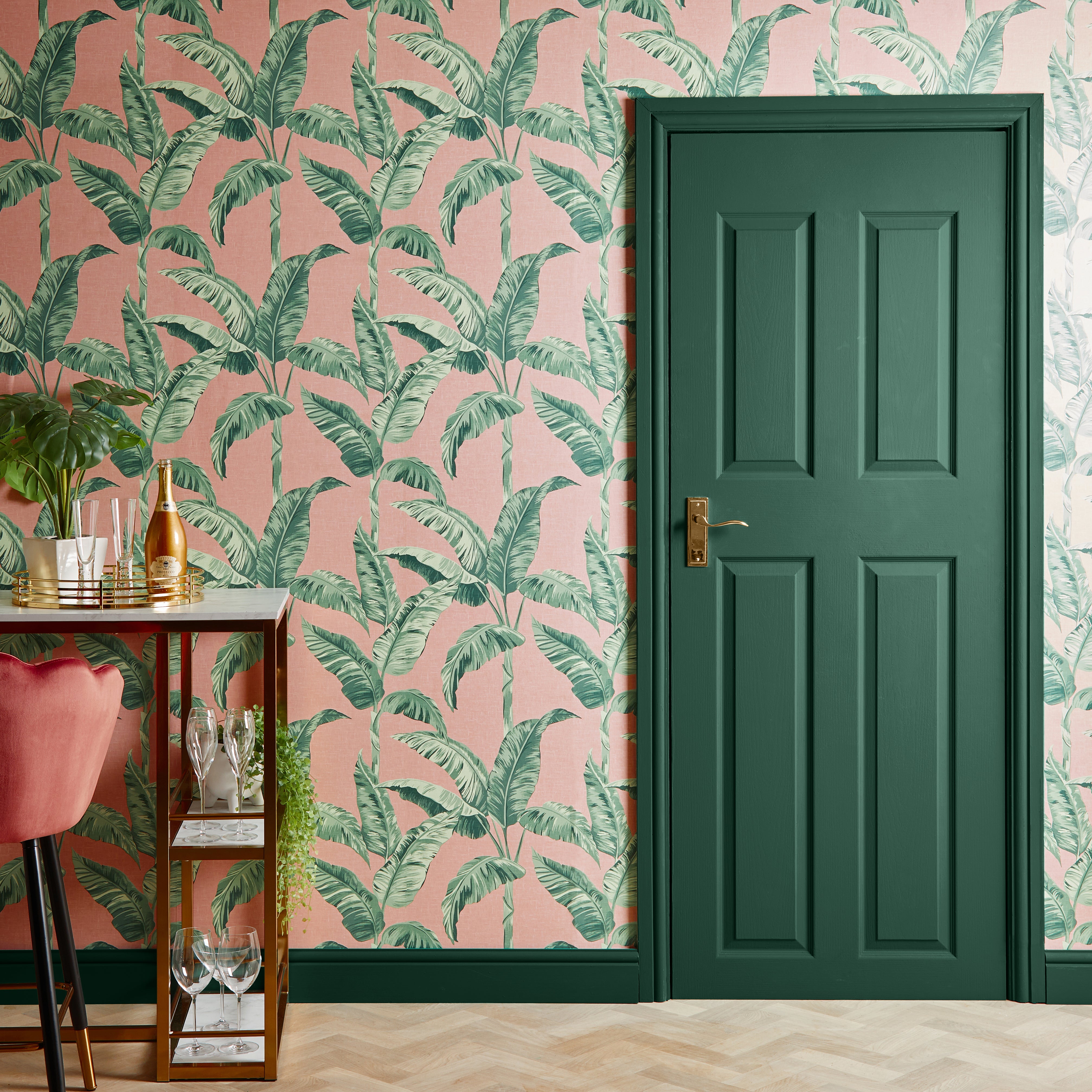 Click to view product details and reviews for Banana Leaf Pink Wallpaper Pink Green.