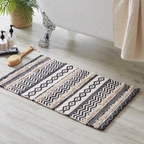 Woven Black and White Striped Rug