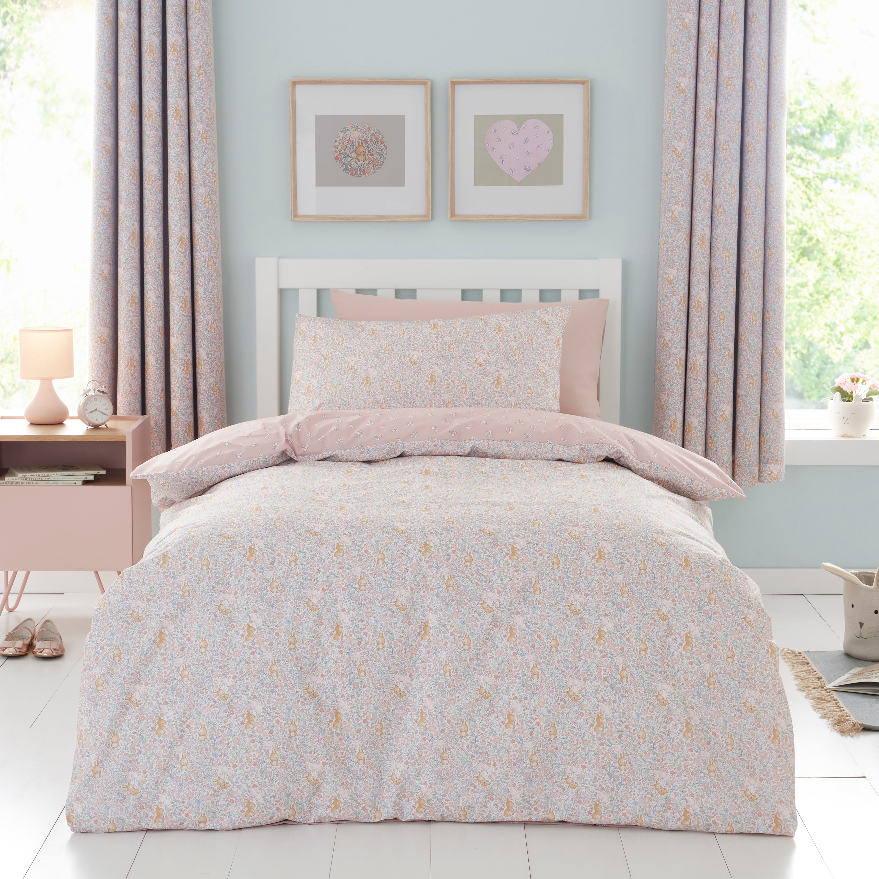 Ditsy Bunny Pink 100% Cotton Reversible Cot Bed Duvet Cover and ...