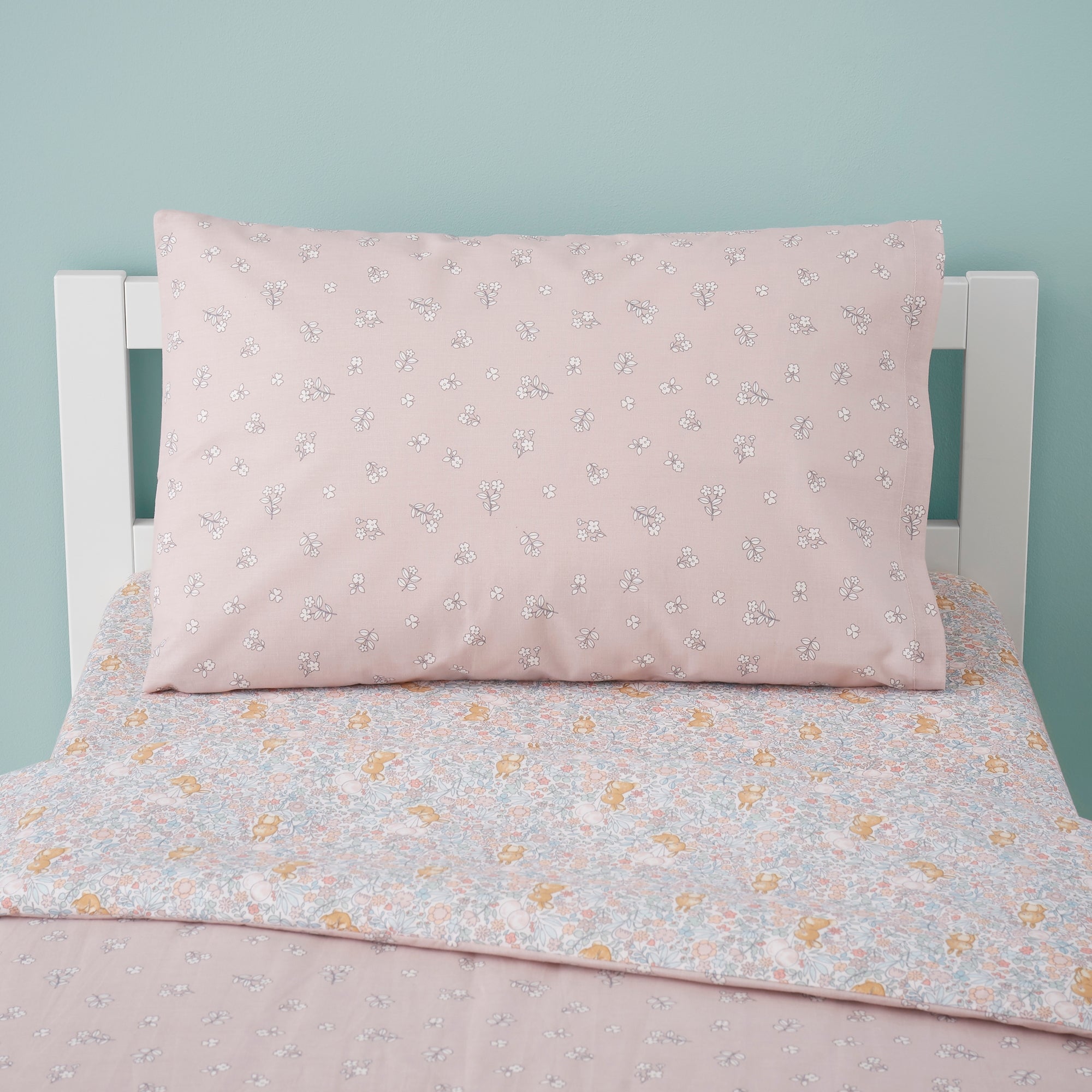 Ditsy Bunny Pink 100% Cotton Reversible Cot Bed Duvet Cover and ...