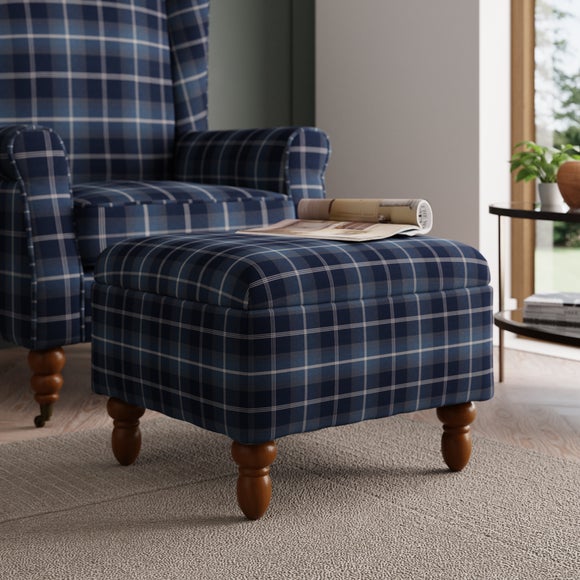 grey check armchair and footstool