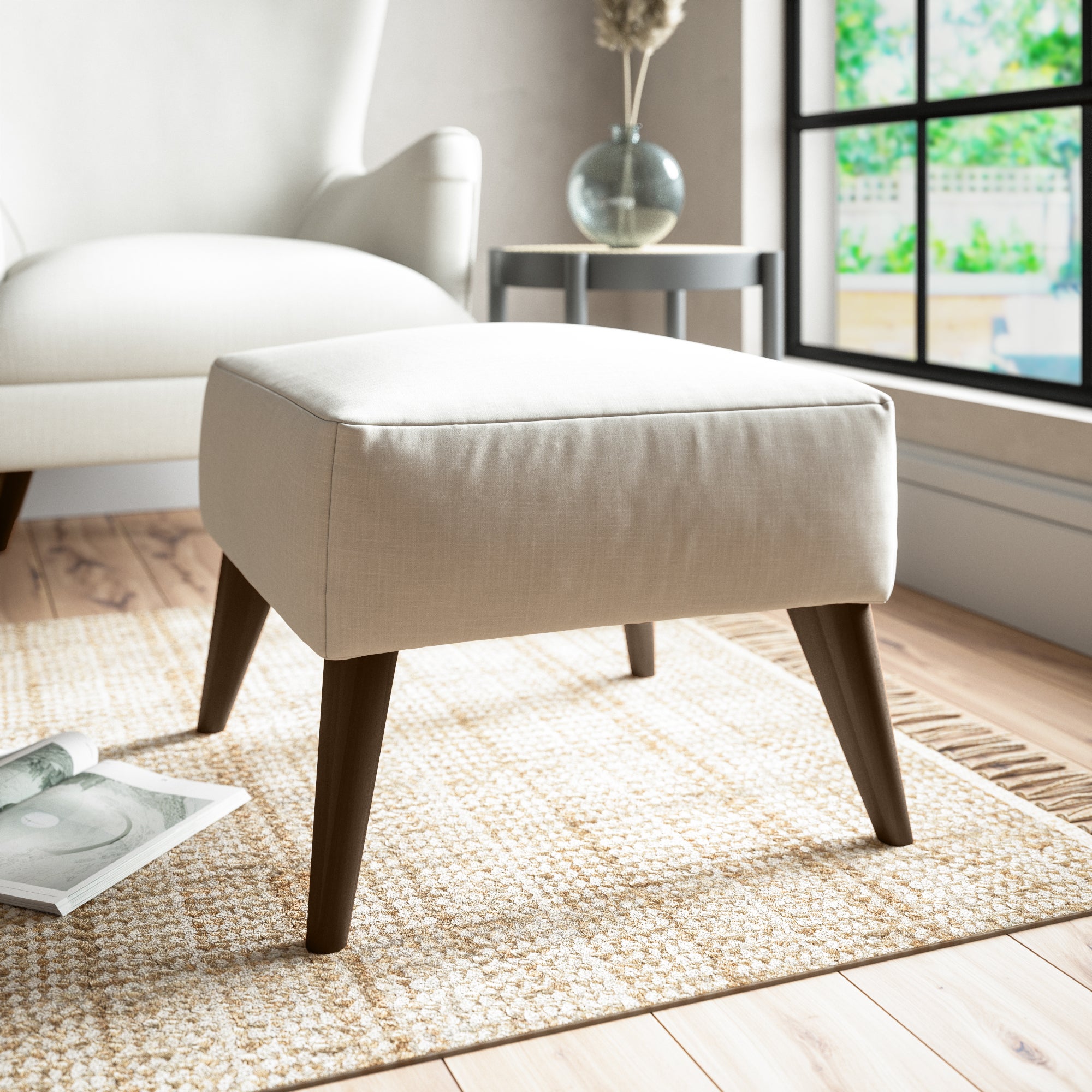 Marlow Footstool Slub Cotton Blend Sandstone