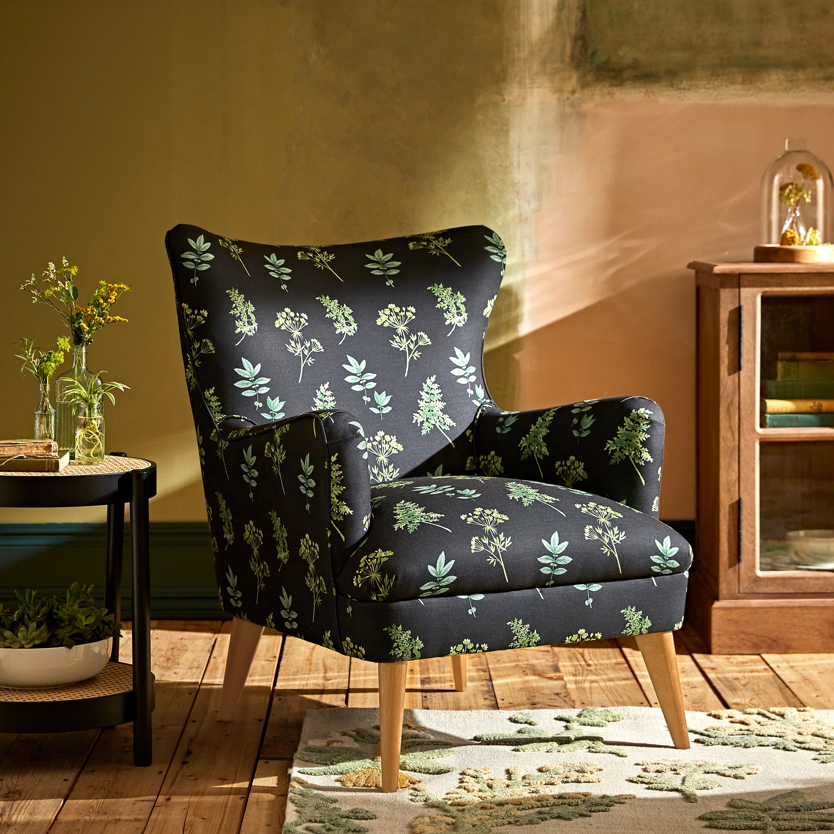 Marlow Marsh Botanical Print Armchair Navy