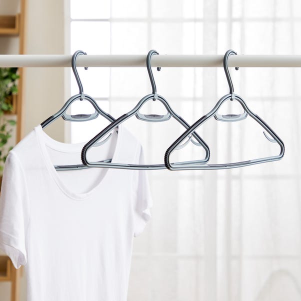 Pack of 3 Soft Grip Grey Clothes Hangers image 1 of 3