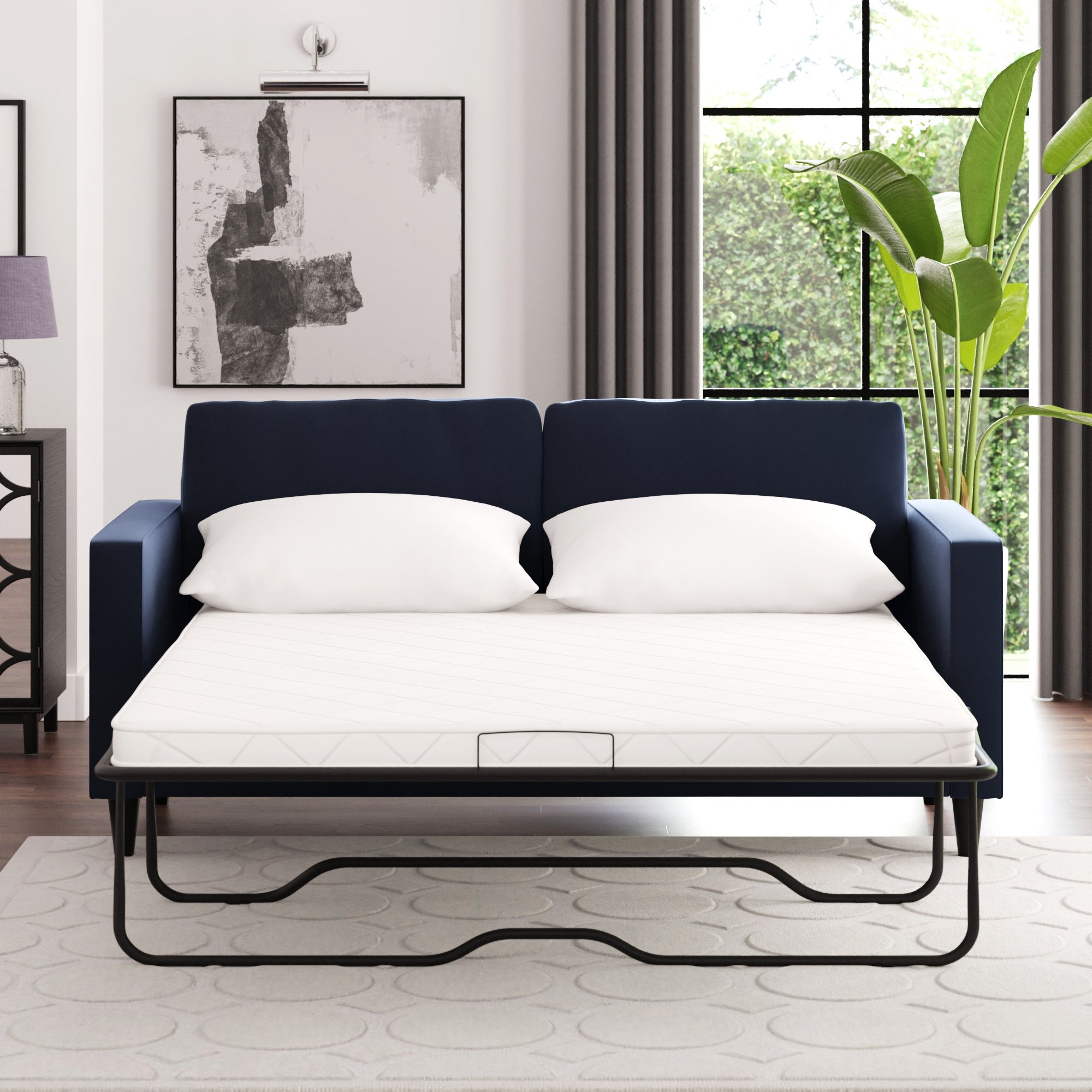Zoe Luxe Navy Velvet 3 Seater Sofa Bed Navy Blue