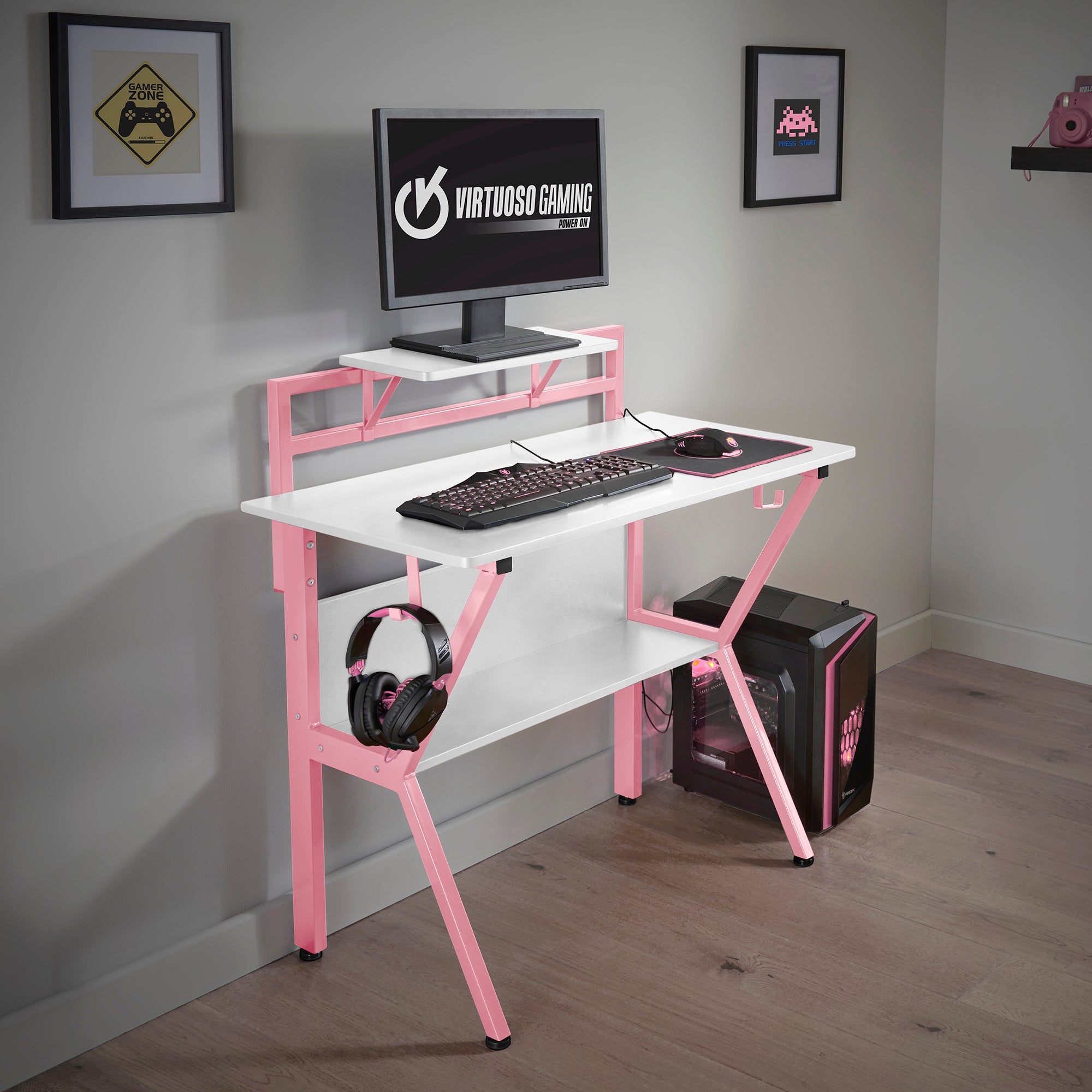 Rogue Pink Gaming Desk White and Pink