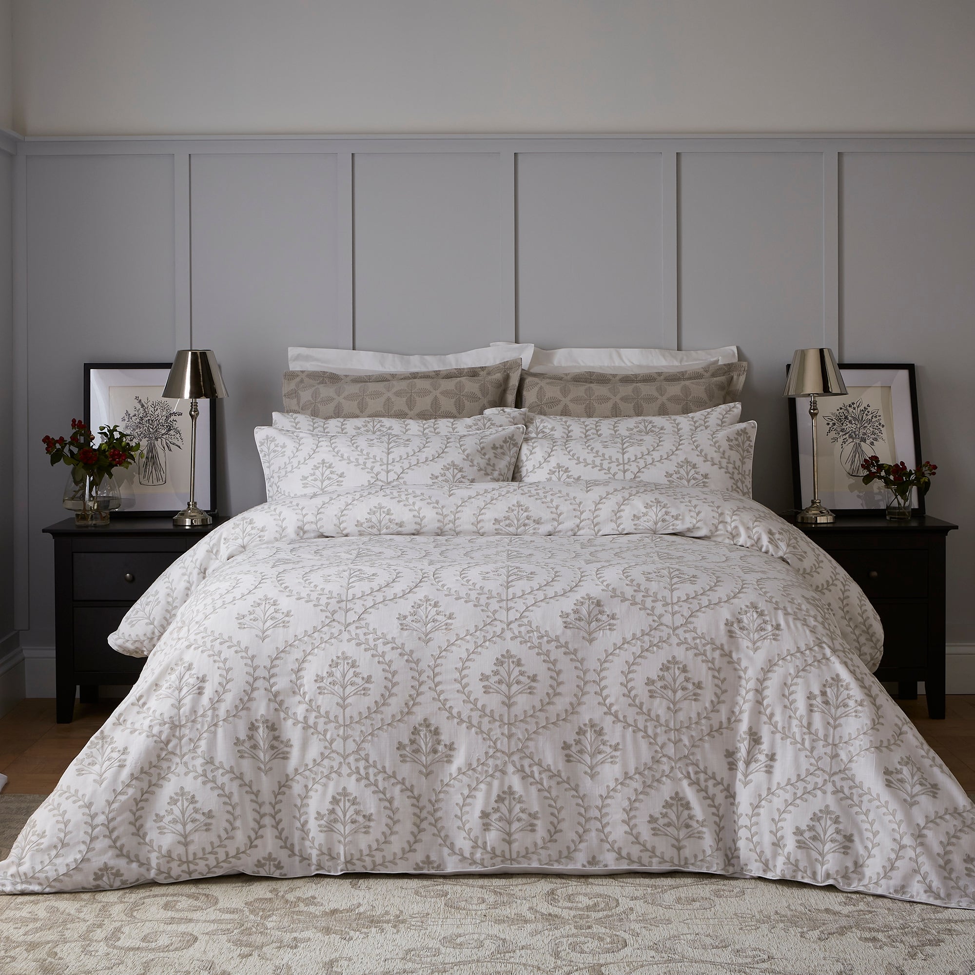Dorma Marcia 100% Cotton Duvet Cover and Pillowcase Set Grey