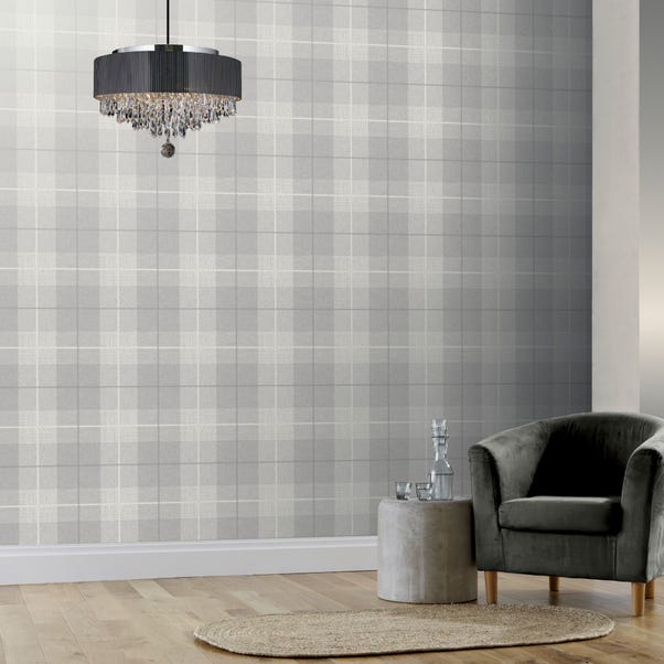 Country Tartan Grey Wallpaper | Dunelm