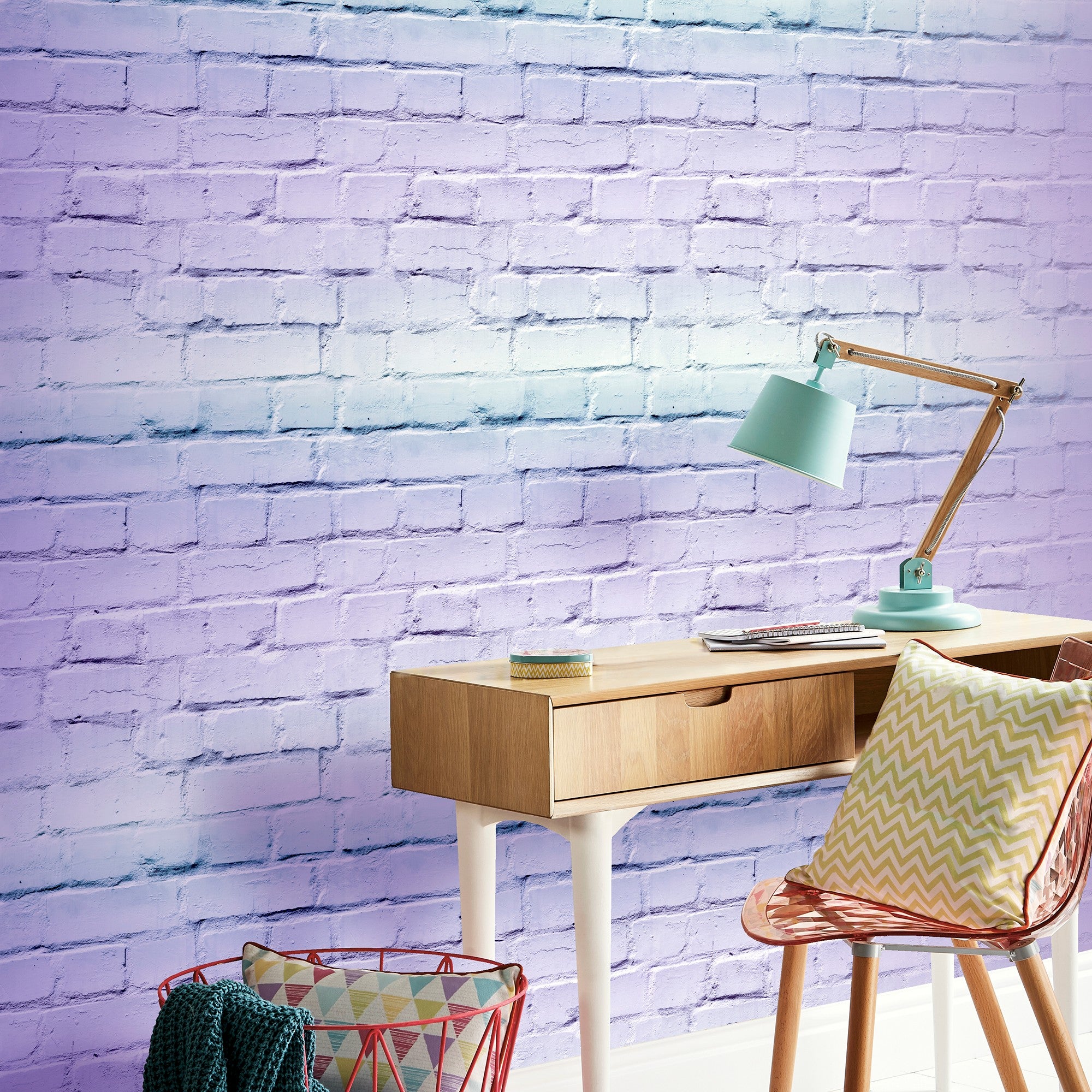 Click to view product details and reviews for Ombre Brick Lilac And Mint Wallpaper Blue Purple.