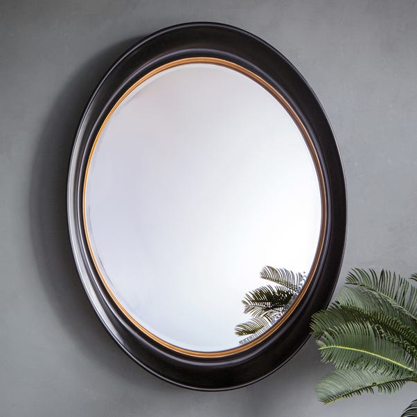 Burford Round Wall Mirror, Black and Gold 77x100cm Black