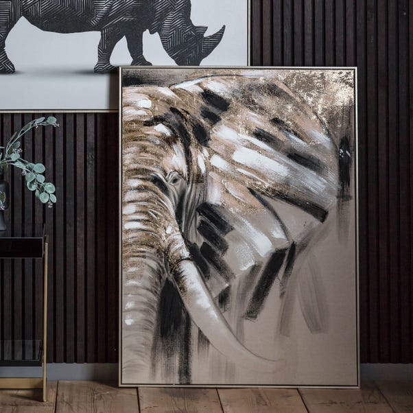 Lone Elephant Framed Canvas MultiColoured