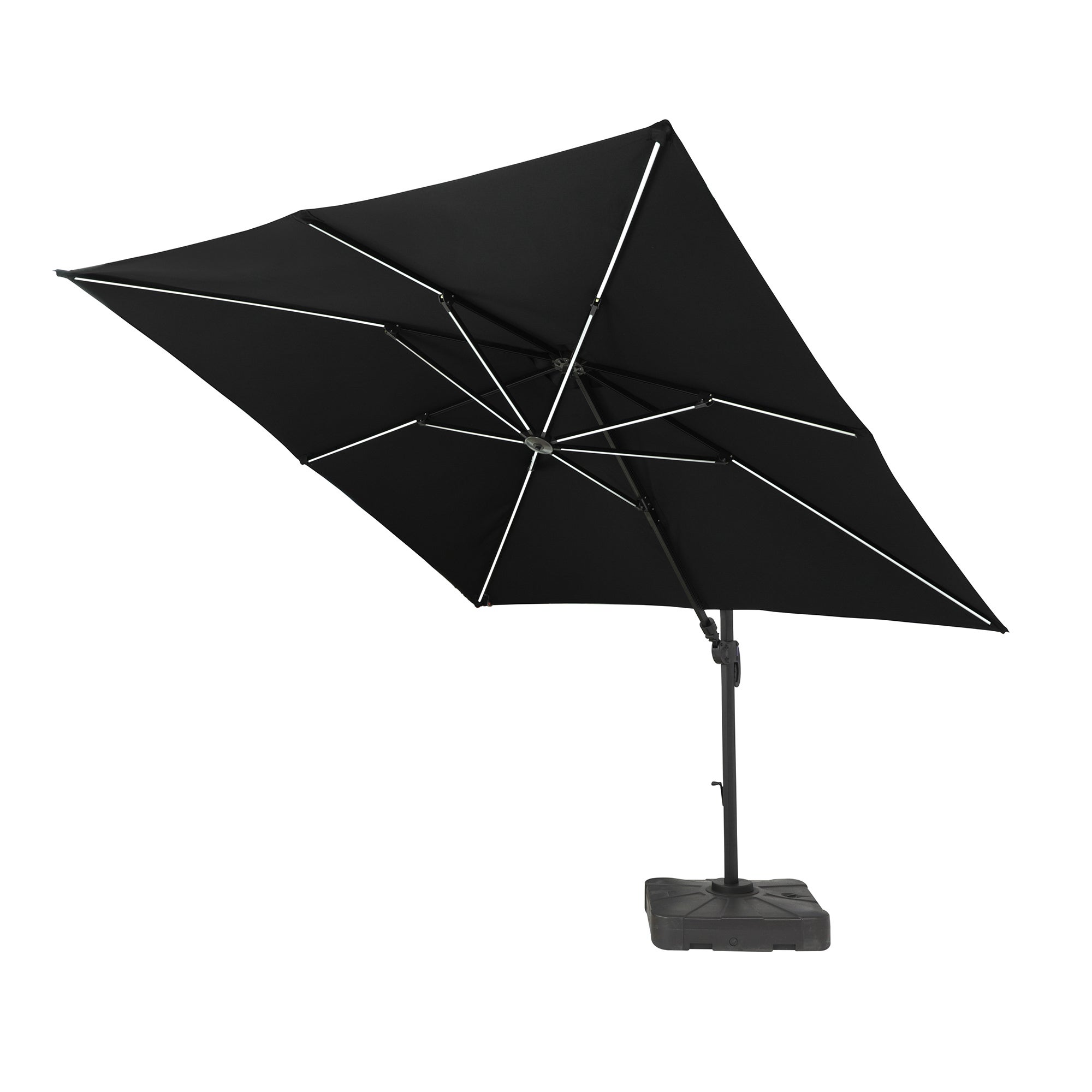 Image of 3m Deluxe Cantilever Solar Strip Grey Parasol with 100kg base Grey