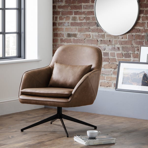 Bowery Faux Leather Brown Swivel Chair, Faux Leather Swivel Chair