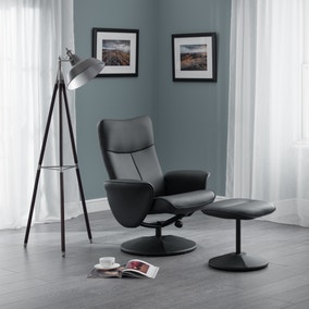 Lugano Faux Leather Black Recliner and Stool
