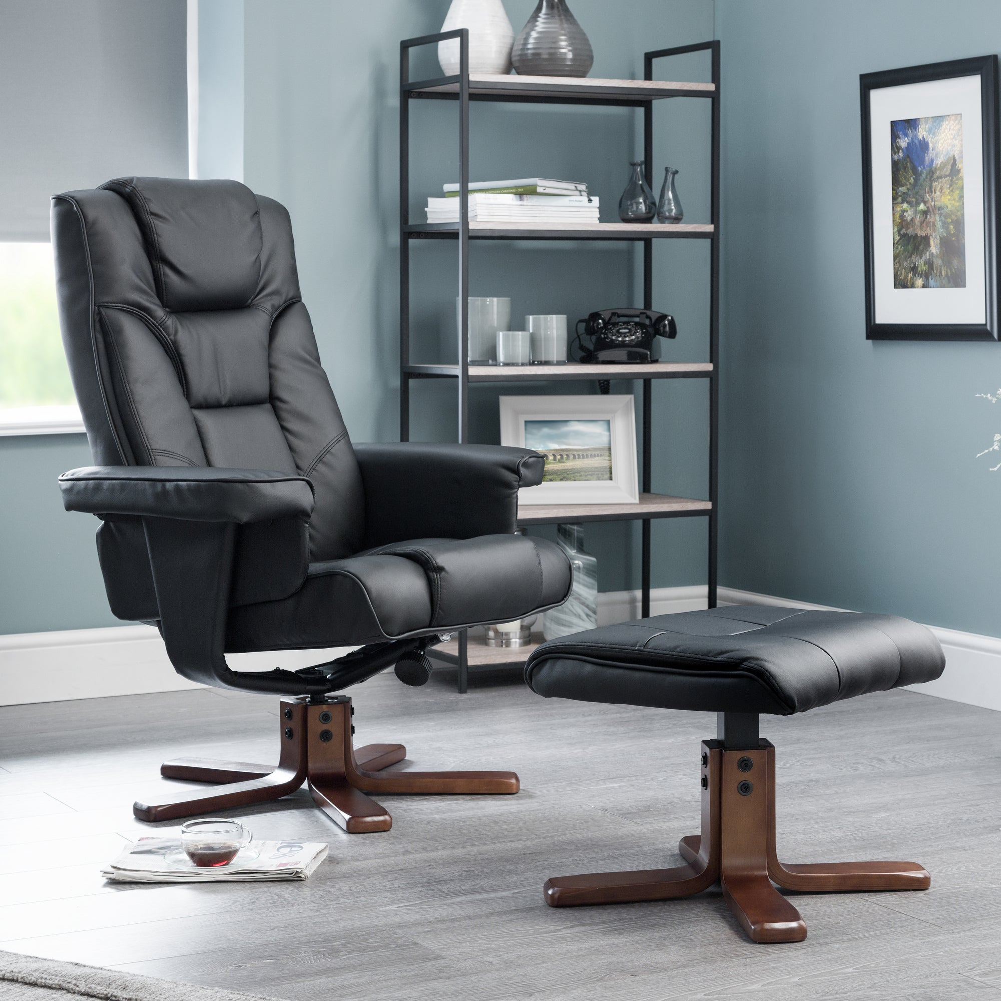 Malmo Faux Leather Swivel Recliner and Stool