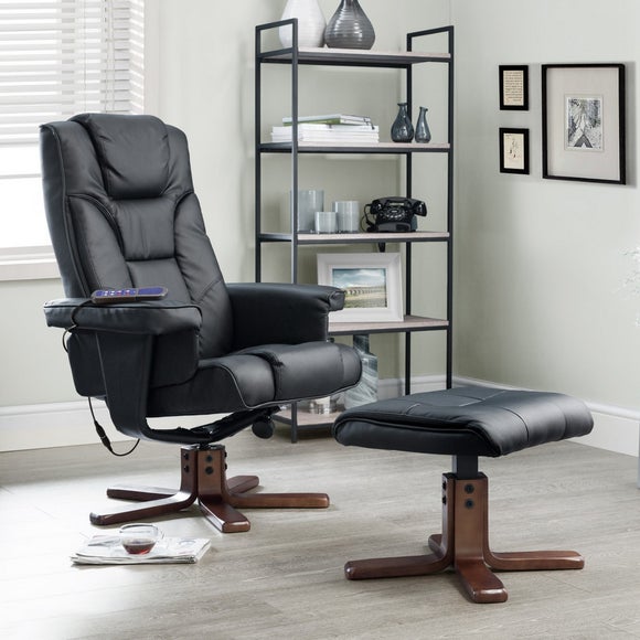 Malmo Faux Leather Massage Recliner and Stool Dunelm