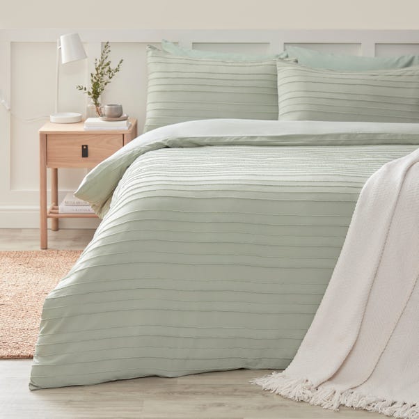 Louise Striped Jacquard Duvet Cover and Pillowcase Set Sage undefined