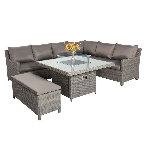 Paris 7 Piece Deluxe Modular Corner Dining Set With Square Firepit