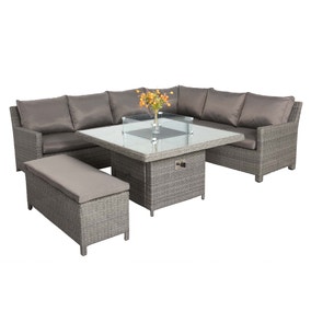 Paris 7 Piece Deluxe Modular Corner Dining Set with Square Firepit