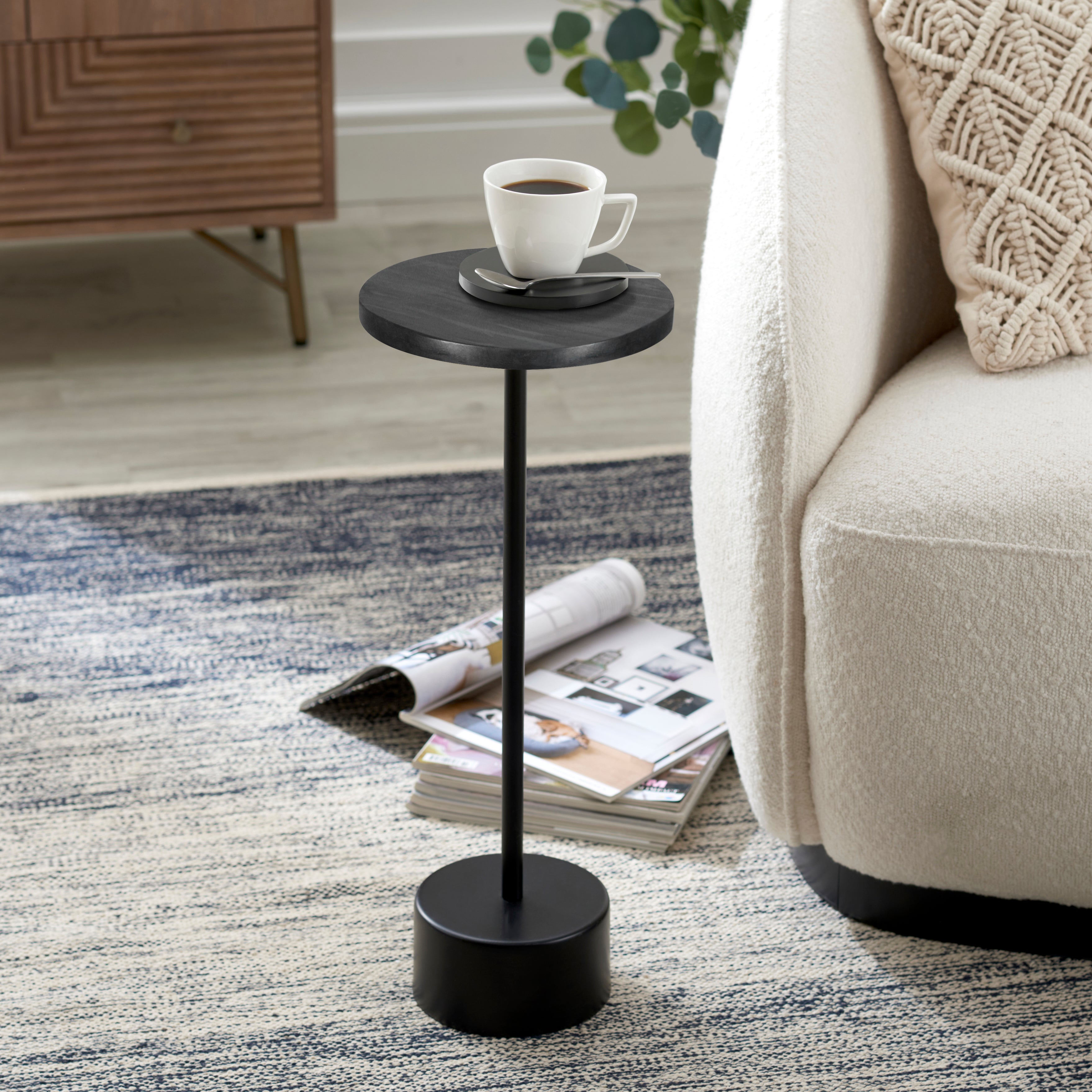 Cassie Compact Real Marble Side Table Black