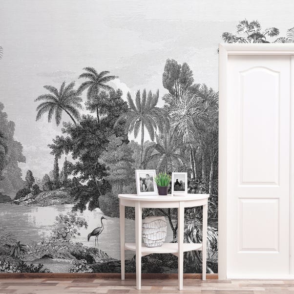Vintage Tropical Black and White Mural  undefined