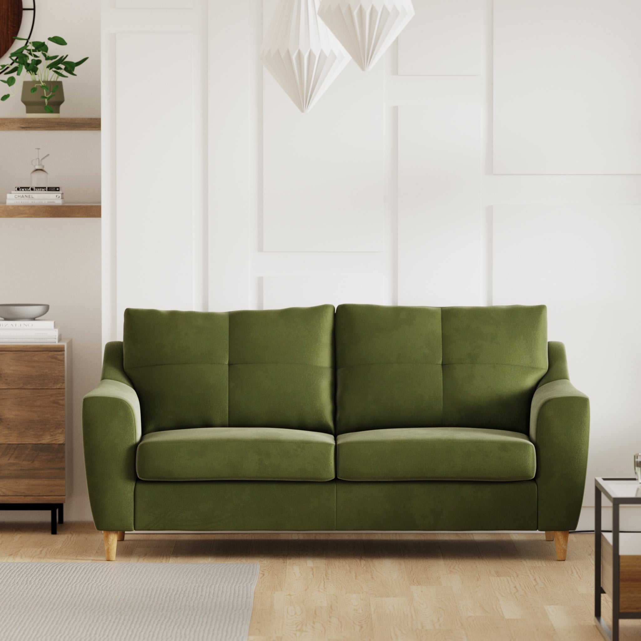 Baxter Plush Velvet 3 Seater Sofa Olive