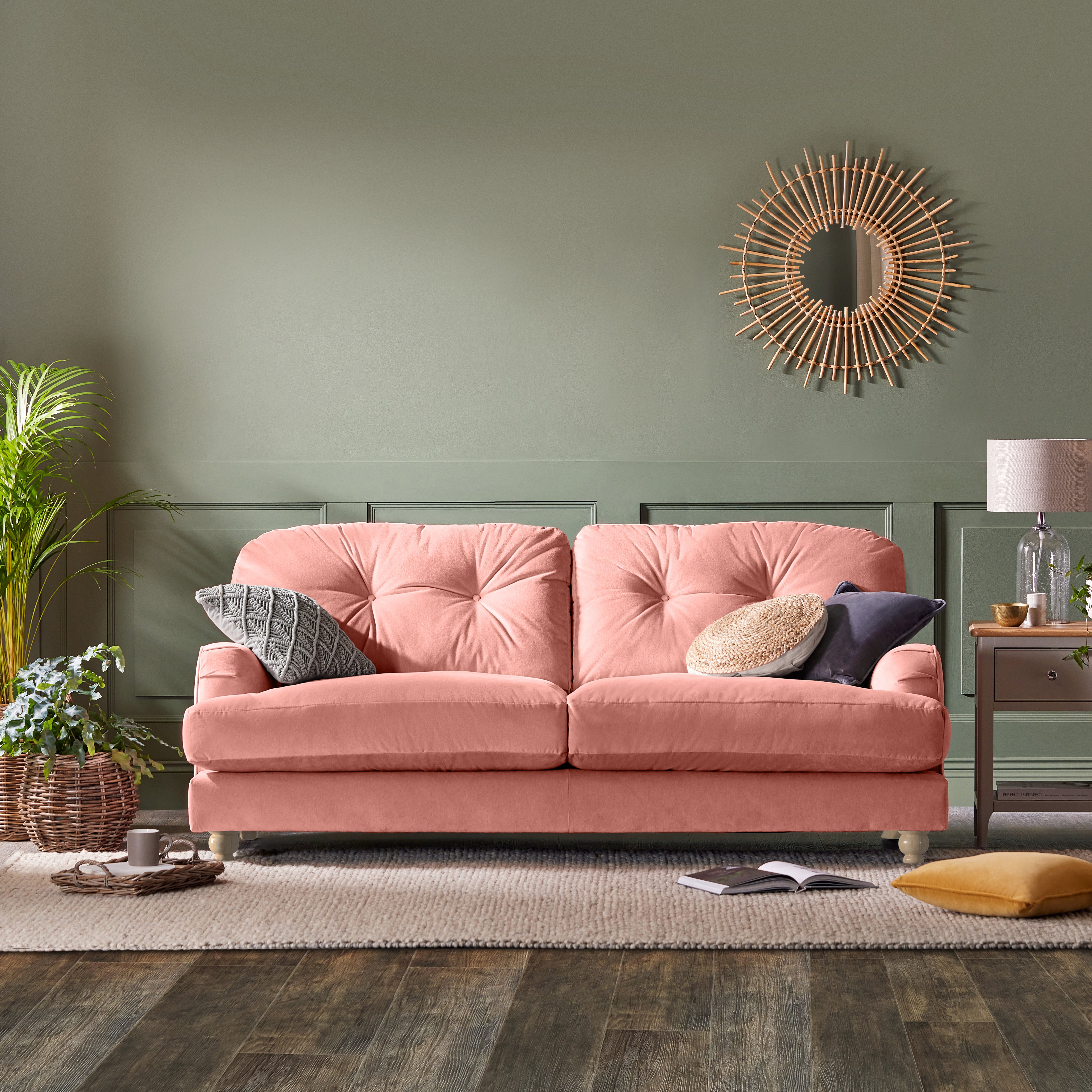Martha Vintage Velvet 2 Seater Sofa Coral