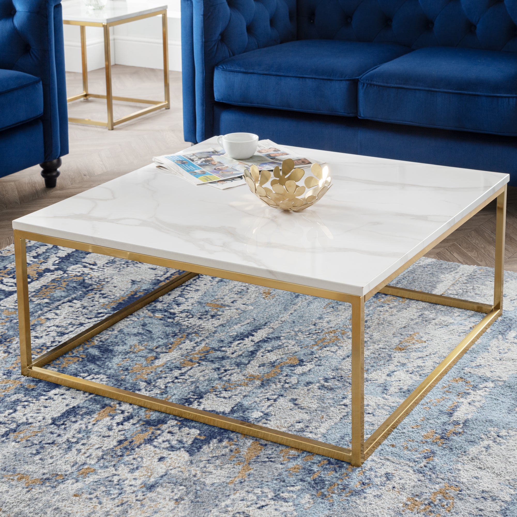 Scala Coffee Table, Gold and Marble Effect