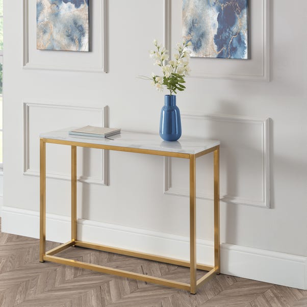 Scala Marble Effect Gold Console Table, What To Put On A Entry Table