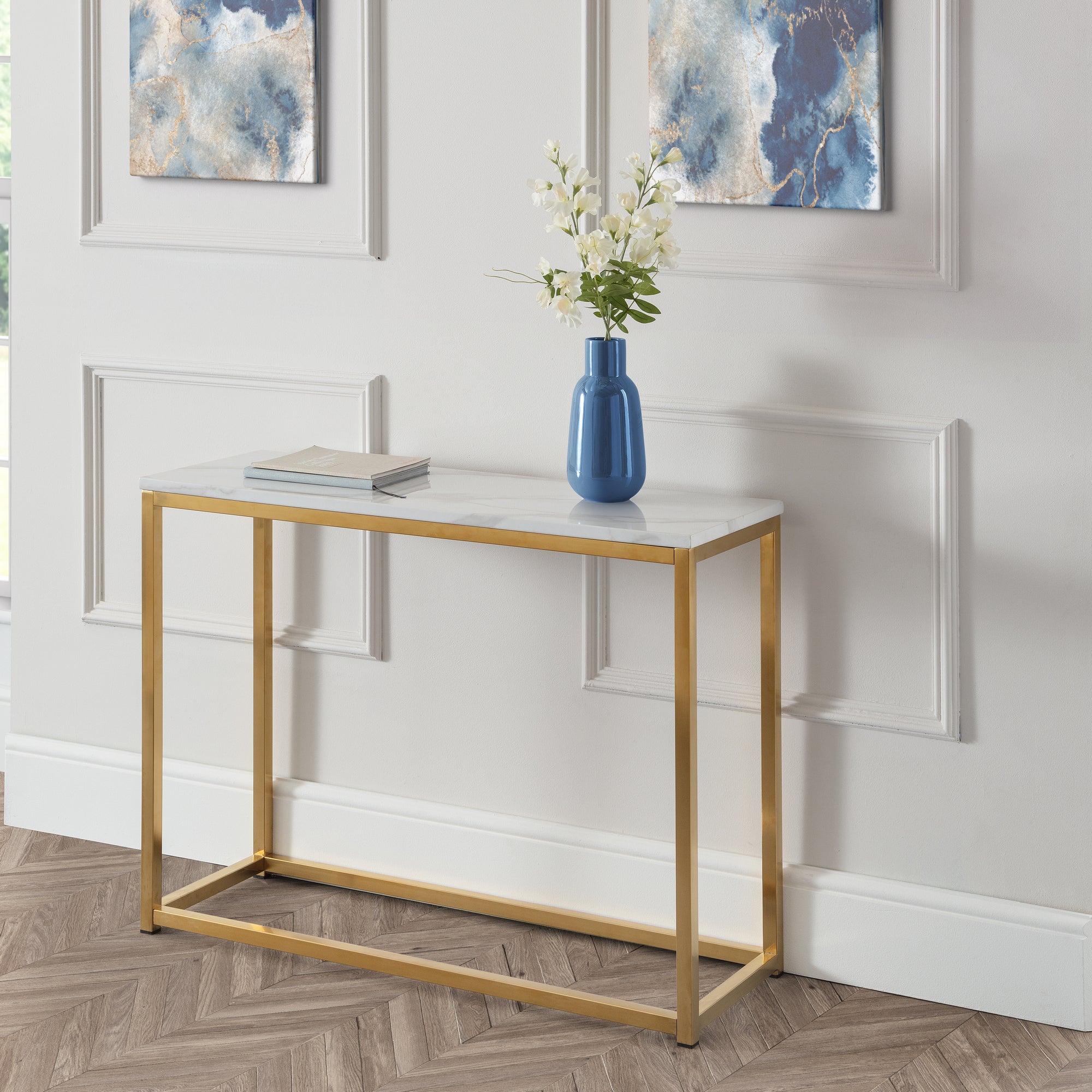 Scala Marble Effect Gold Console Table