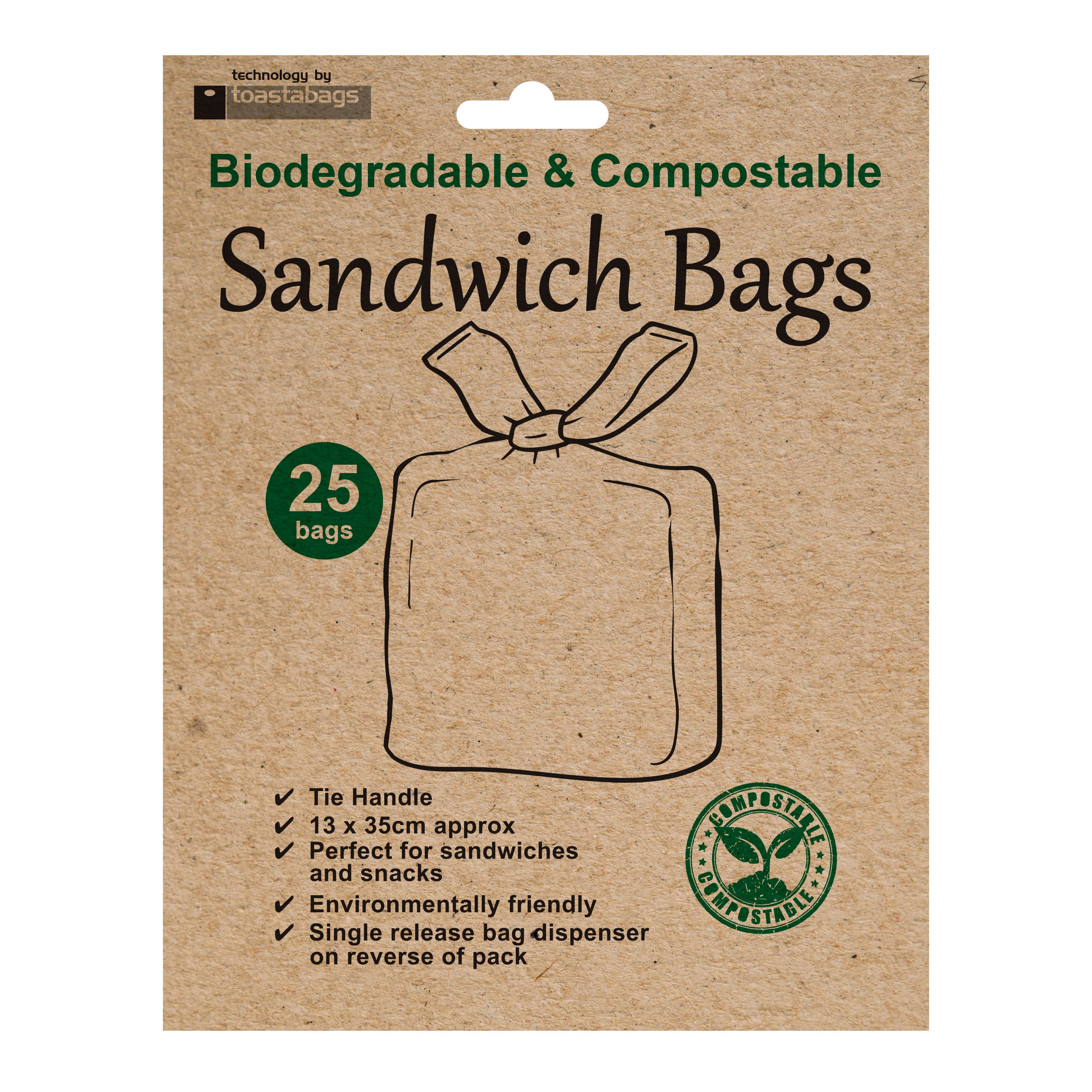 Image of Pack of 25 Biodegradable Compostable Sandwich Bags White