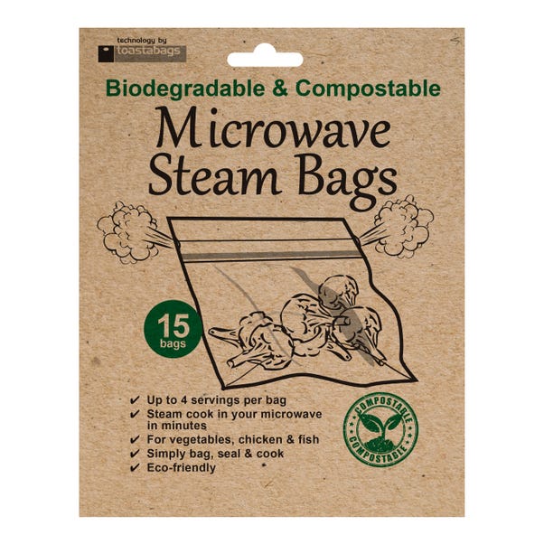 Pack of 15 Biodegradable Compostable Microwave Steam Bags image 1 of 1