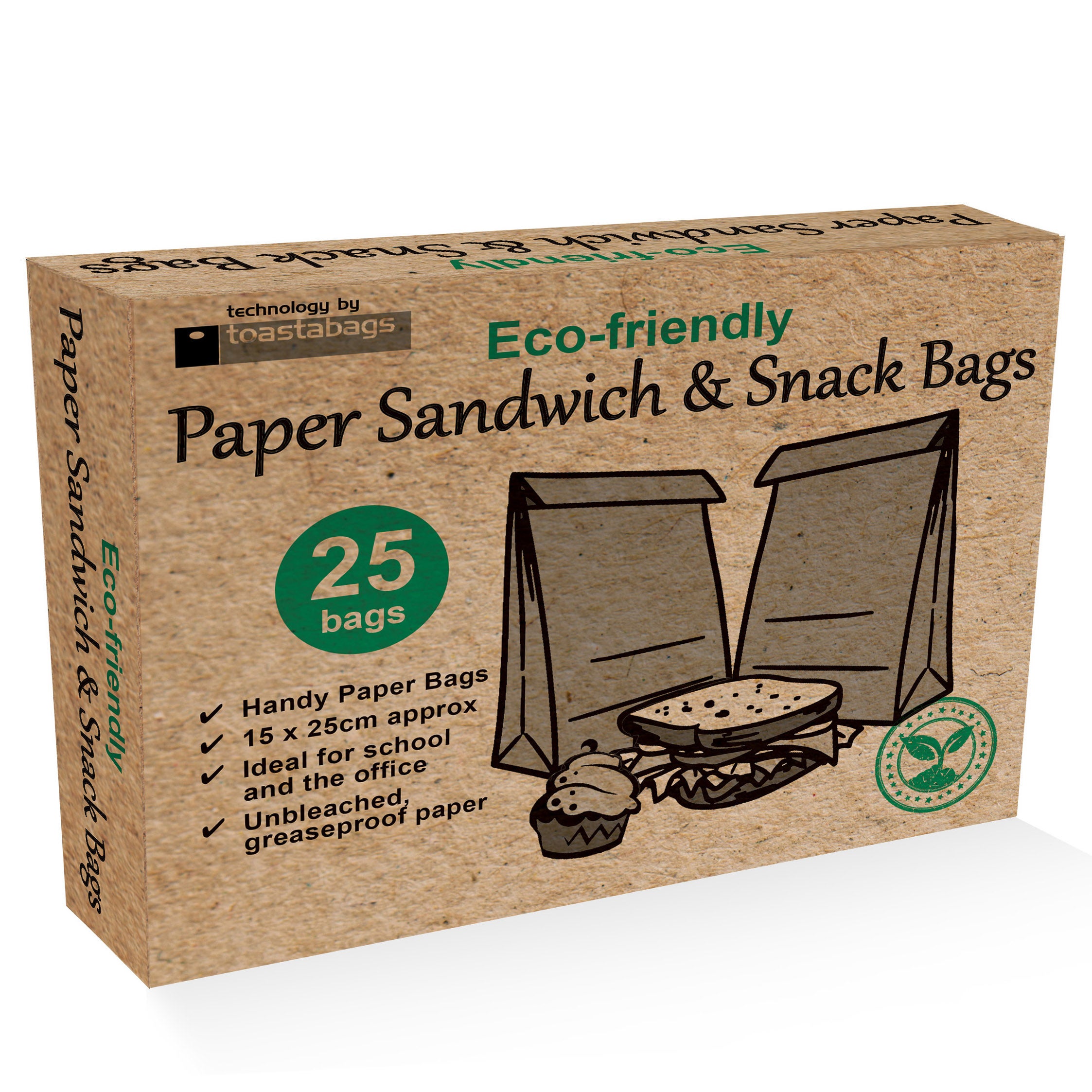Image of Pack of 25 Paper Sandwich Bags Brown