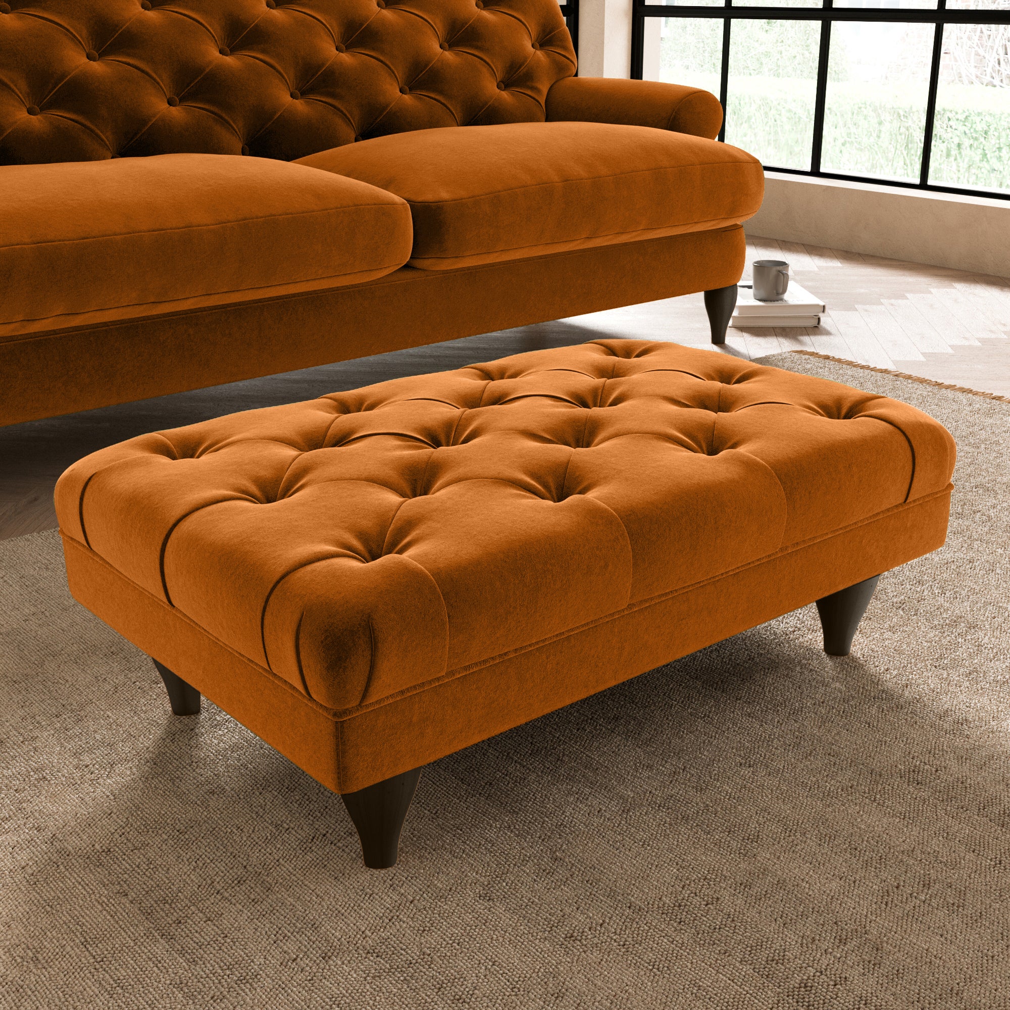 Warwick Footstool Luxury Velvet Orange Umber