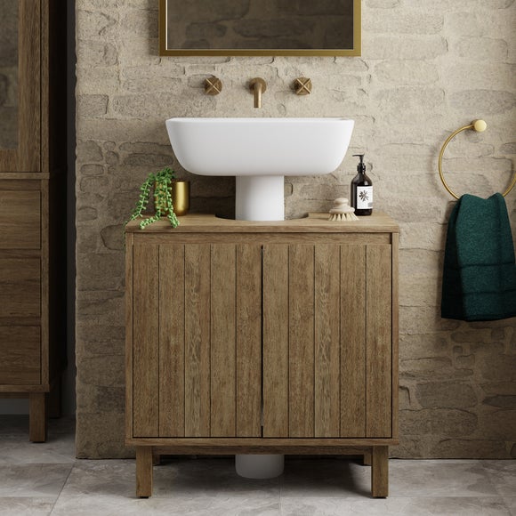 wooden storage unit bathroom