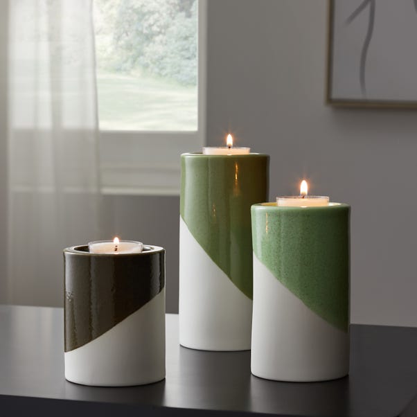 Set of 3 Green Ceramic Tealight Holder image 1 of 2