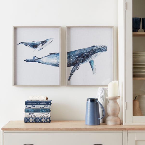 Set of 2 Whale Mum Baby Framed Prints Blue