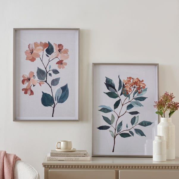 Set of 2 Floral Stem Framed Print 50x70cm Green