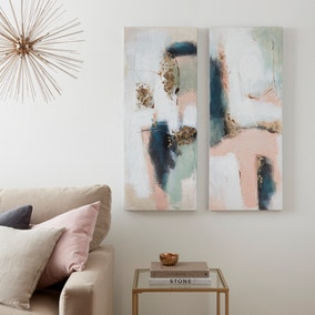 Set of 2 Abstract Blush Panelled Canvases 100x40cm
