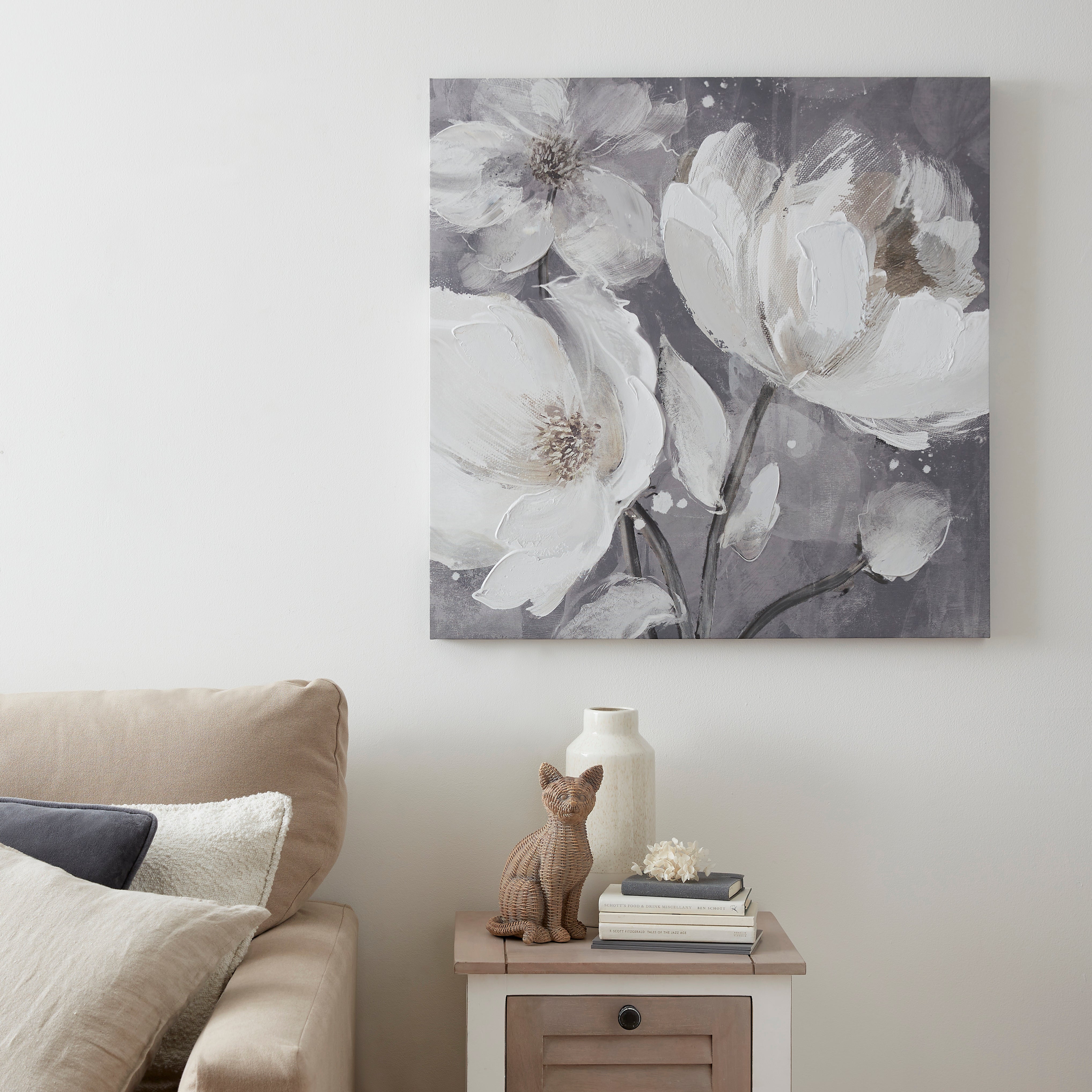 Grey Floral Canvas | Dunelm