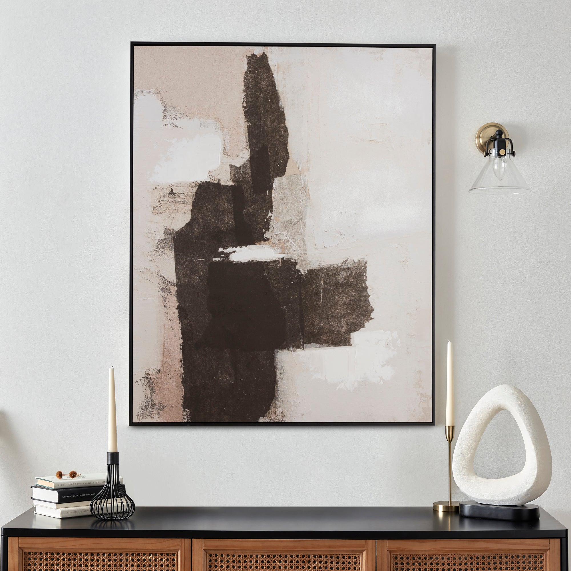 Modern Abstract No. 1  Black, White, Taupe + Gray Bath Mat by